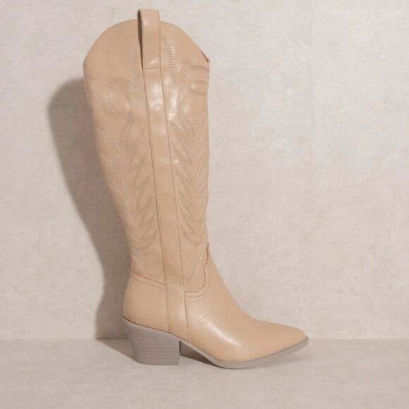 NIB Oasis Society Samara Nude Embroidered Heel Tall Western Boot Size 10 - Picture 14 of 14